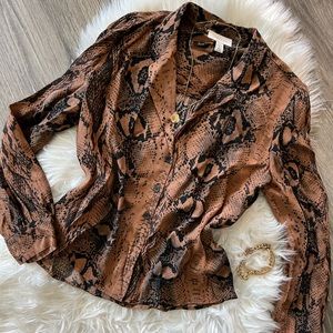 Snakeskin Print Button Down Blouse